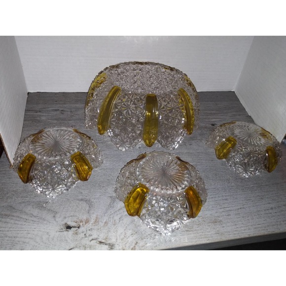 4 Pc Ellrose Paneled Daisy and Button Serving Bowl Set EAPG George Duncan & Sons - Picture 6 of 7